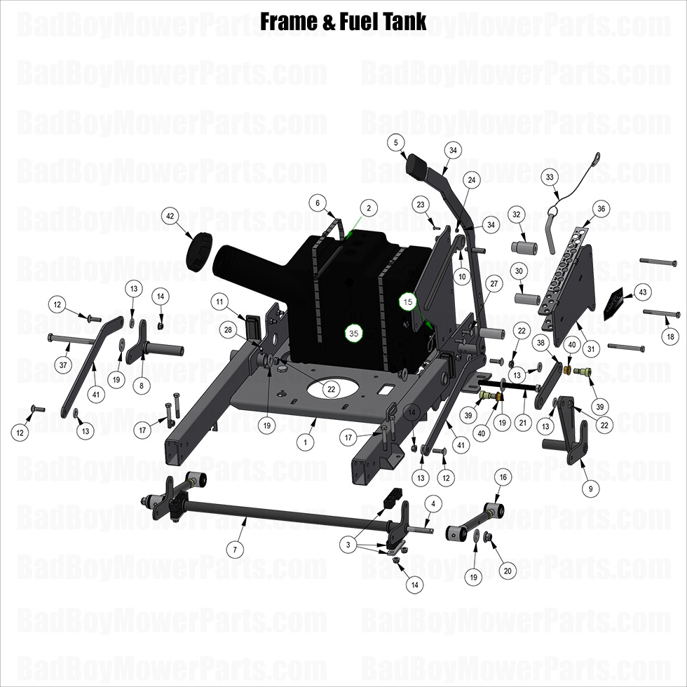 3893 - Bad Boy Mower Parts Lookup > 2025 > Revolt (36\" Deck) > Frame & Fuel Tank